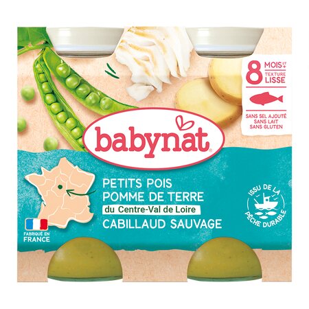 Piure Bio din mazare, cartofi si peste morun, +8 luni, 2x 200g, BabyBio