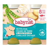 Piure Bio din mazare, cartofi si peste morun, +8 luni, 2x 200g, BabyBio