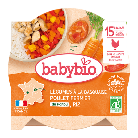 Meniu cu Legume Basquaise si Pui de Poitou, +15 luni, 260 g, Babybio