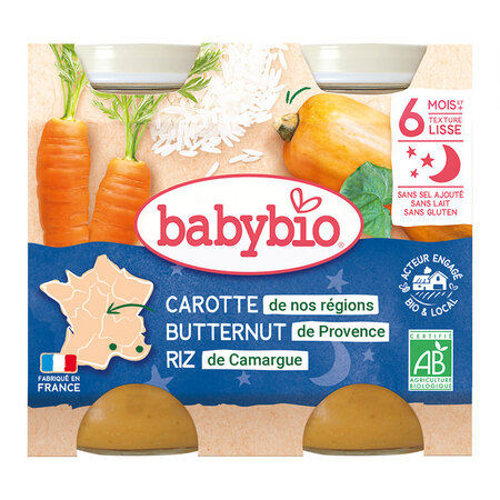 Piure Bio dn morcov, dovleac si orez, +6 luni, 2x 200g, BabyBio