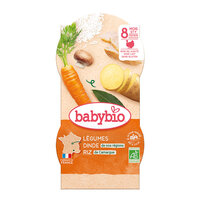 Piure Bio meniu din legume, orez si carne de curcan, +8luni, 2X200g, BabyBio