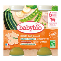 Piure bio din mazare, dovlecel si vitel, +6 luni, 2x200g, BabyBio