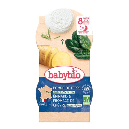 Meniu Bio din cartofi, spanac si branza de capra, +8luni, 2x200g, BabyBio