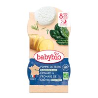Meniu Bio din cartofi, spanac si branza de capra, +8luni, 2x200g, BabyBio