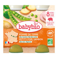 Piure Bio din cartofi, mazare si jambon de Correze, +8 luni, 2x 200g, BabyBio