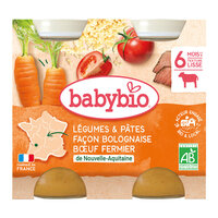 Piure Bio de legume si paste in stil Bolognaise, +6 luni, 2X200gr, Babybio