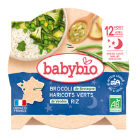 Piure Meniu Bio din brocoli, fasole verde si orez, +12 luni, 230 g, BabyBio