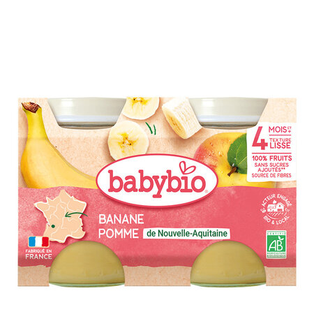 Piure Bio din banane si mere, +4 luni, 2x 130g, BabyBio