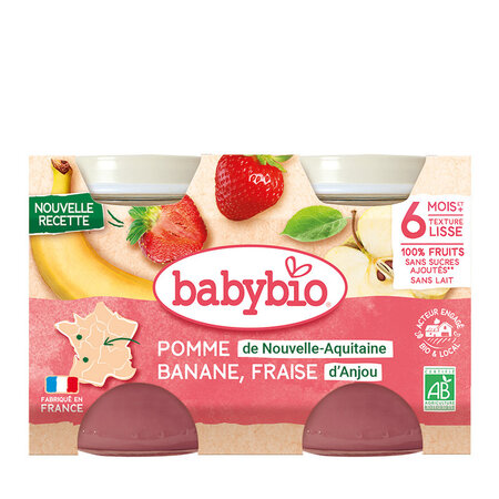Desert fara zahar din banane, capsuni si menta, +6 luni, 2x 130 g, BabyBio