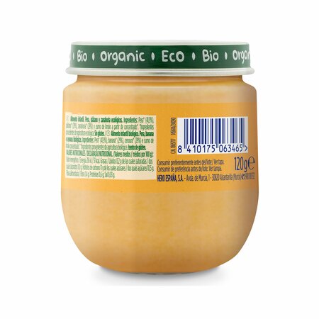 Piure Bio de pere, banane si morcovi Solo, 4 luni+, 120 g, Hero Baby 672628