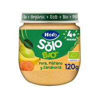 Piure Bio de pere, banane si morcovi Solo, 4 luni+, 120 g, Hero Baby