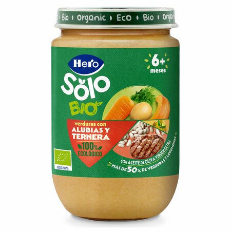 Meniu Bio de legume, fasole si carne de vitel Solo, 6 luni+, 190 g, Hero Baby
