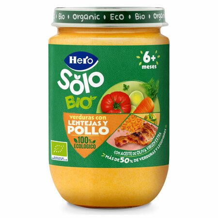 Meniu Bio de legume, orez, carne de pui si linte Solo, 6 luni+, 190 g, Hero Baby 672636