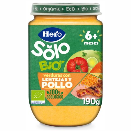Meniu Bio de legume cu carne de pui si orez Solo, +6 luni, 190 g, Hero Baby