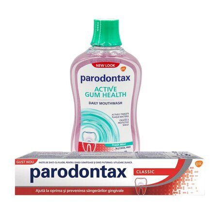Pachet Pasta dinti Classic 75ml + Apa de gura Daily Gum Care Fresh Mint 500 ml