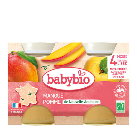 Piure Bio din mere si mango, +4 luni, 2x 130g, BabyBio