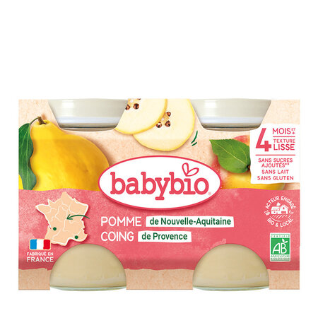 Piure Bio din mere si gutui, +4 luni, 2x 130g, BabyBio