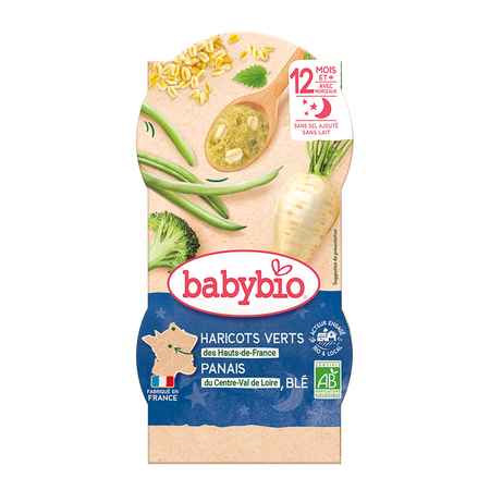 Piure Bio Meniu din fasole verde, pastarnac si grau, +12luni, 2X200G, BabyBio