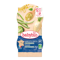 Piure Bio Meniu din fasole verde, pastarnac si grau, +12luni, 2X200G, BabyBio