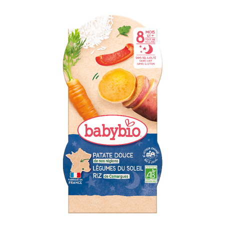 Piure Bio meniu din cartofi dulci si legume, +8luni, 2X200g, BabyBio