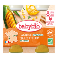 Piure Bio din porumb dulce si carne de pui de ferma, +8luni, 2X200g, BabyBio