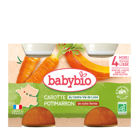 Piure Bio din morcovi si dovleac, +4luni, 2X130g, BabyBio