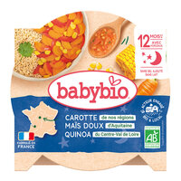 Piure Bio Meniu din morcov, porumb dulce si quinoa, +8 luni, 230 g, BabyBio