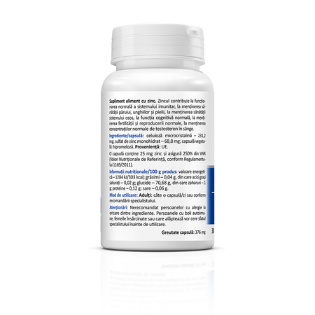 Zinc 25 sulfat de zinc, 25 mg/cps, 30 capsule, Zenyth 771564