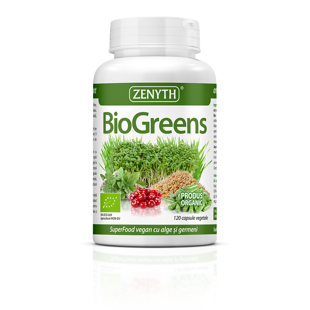 BioGreens SuperFood Organic cu germeni, alge si lastari, 120 capsule, Zenyth