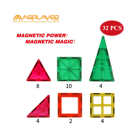 Set de constructie magnetic cu 32 piese, 3 ani+, Magplayer 543387