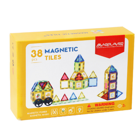 Set de constructie magnetic 3D cu 38 piese, 3 ani+, Magplayer 543389