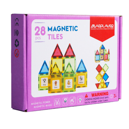 Set de constructie magnetic 3D cu 28 piese, 3 ani+, Magplayer 543390