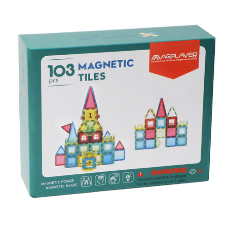 Set de constructie magnetic 3D cu 103 piese, 3 ani+, Magplayer 543392