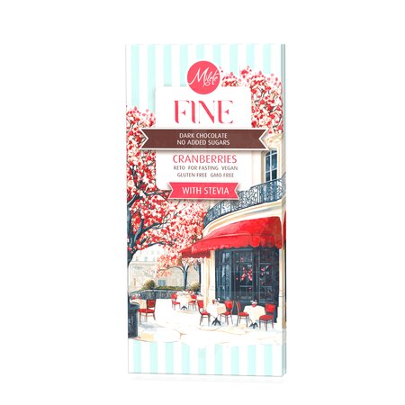 Ciocolata neagra dietetica cu merisoare si stevia, 63% cacao, 80 g, Milete
