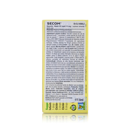 Vitamin K2 pentru copii, 15 mcg, 7.5 ml, Childlife Essentials Secom 776310