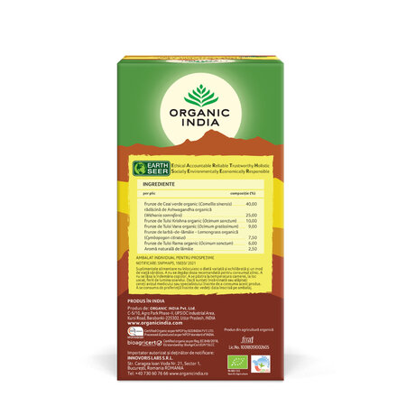 Ceai BIo Tulsi Ashwagandha si Ceai Verde, 25 plicuri, Organic India 809824