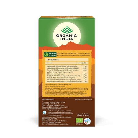 Ceai Bio Adaptogen Turmeric si Ghimbir, 25 plicuri, Organic India 543700