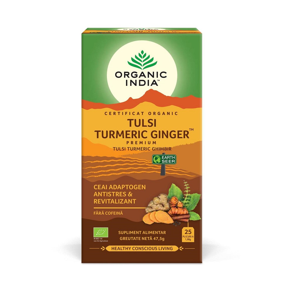 Ceai Bio Adaptogen Turmenic si Ghimbir, 25 plicuri, Organic India