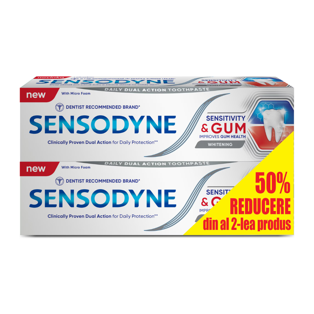 Pachet Pasta de dinti Sensitivity & Gum Whitening, 75 + 75 ml, Sensodyne