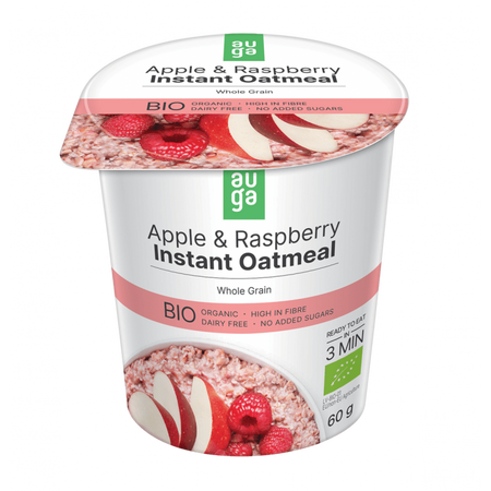 Porridge Bio din ovaz integral cu mar si zmeura, 60 g, Auga