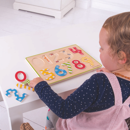 Puzzle din lemn cu cifre 123, + 3 ani, 10 piese, Bigjigs 543794