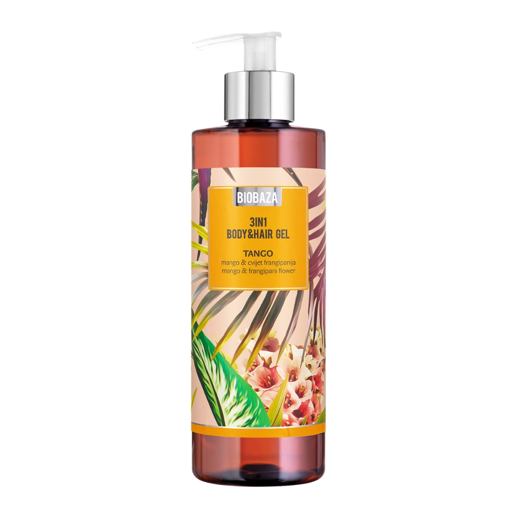 Sampon si gel de dus cu parfum natural de mango si frangipani Tango, 400 ml, Biobaza