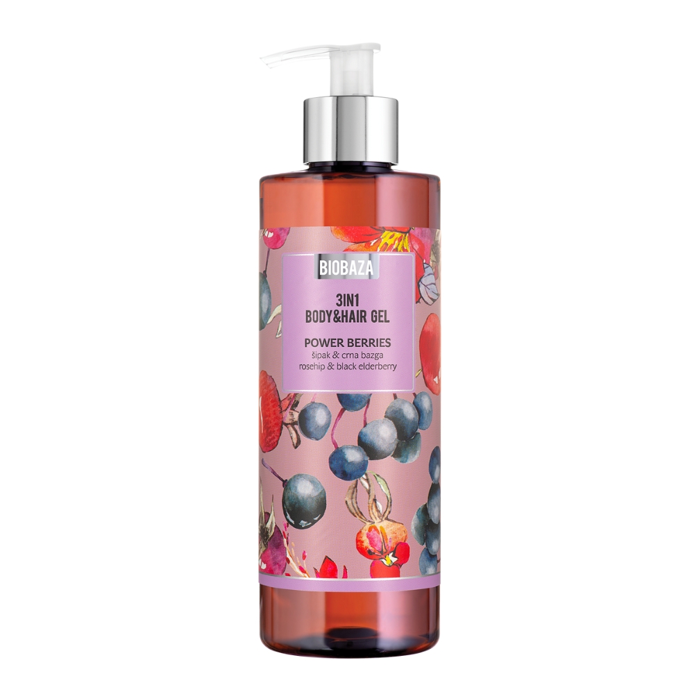 Sampon si gel de dus cu extract de macese si fructe de soc negru Power Berries, 400 ml, Biobaza