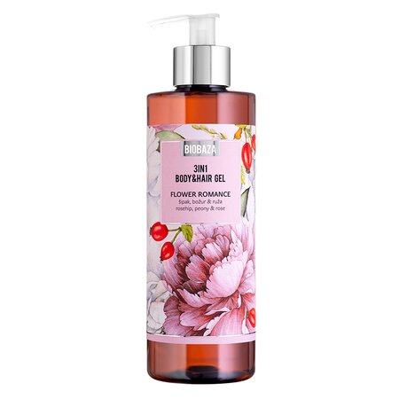 Sampon si gel de dus cu parfum de trandafir si extract de bujor Flower Romance
