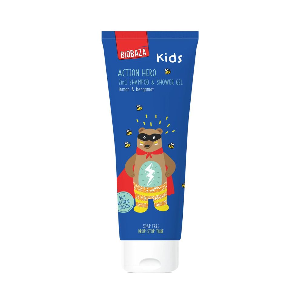 Sampon si gel de dus natural pentru copii Action Hero, 250 ml, Biobaza