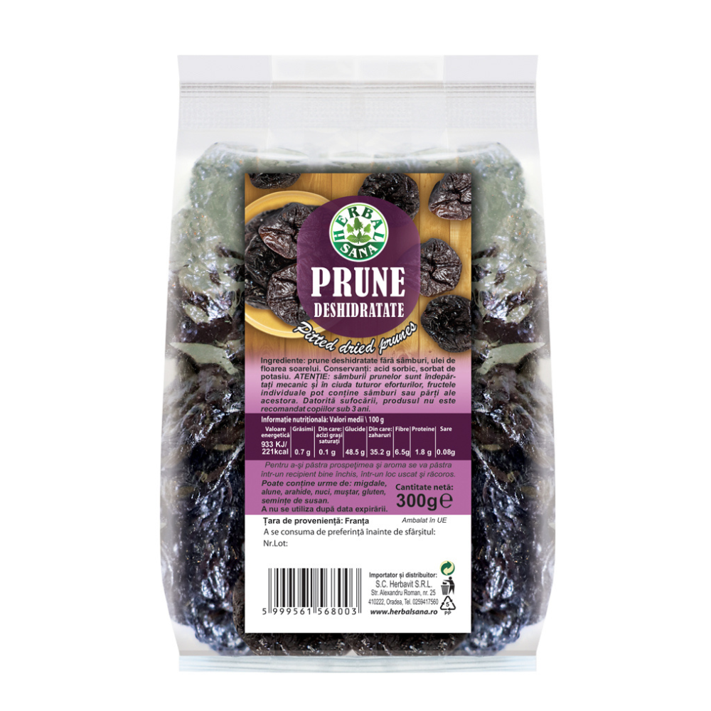 Prune deshidratate fara samburi, 300 g, Herbal Sana