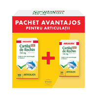 Pachet Cartilaj de rechin cu vitamina C, 740 mg, 100 + 30 capsule, Walmark