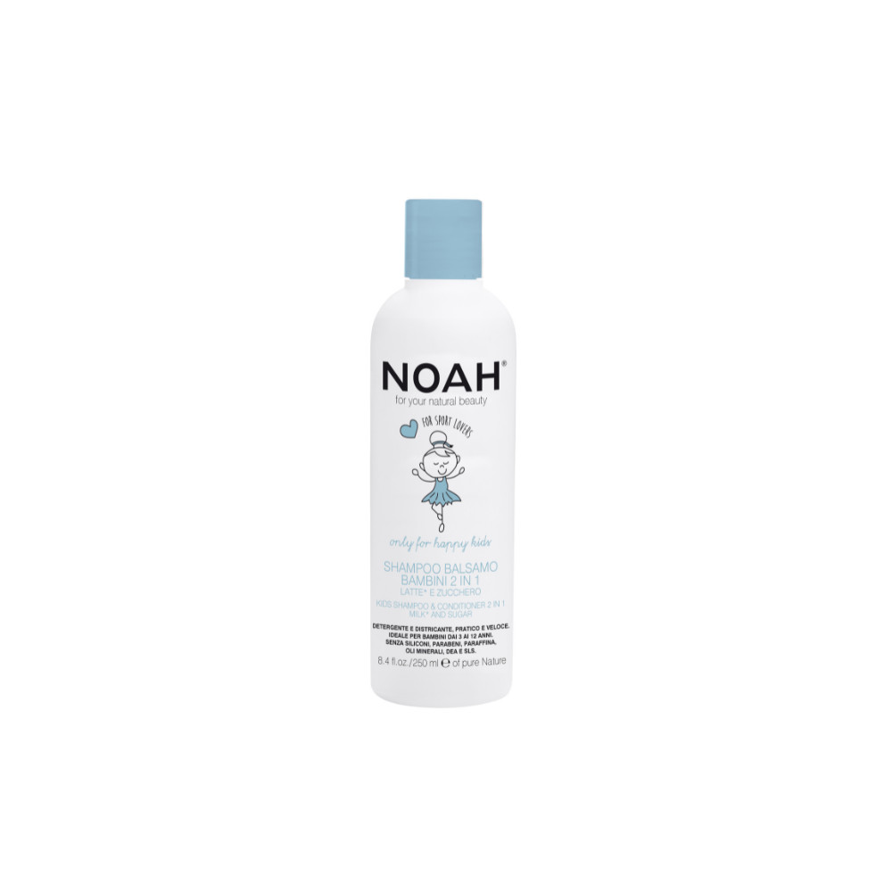 Sampon & balsam 2 in 1 pentru copii cu lapte si zahar, 250 ml, Noah