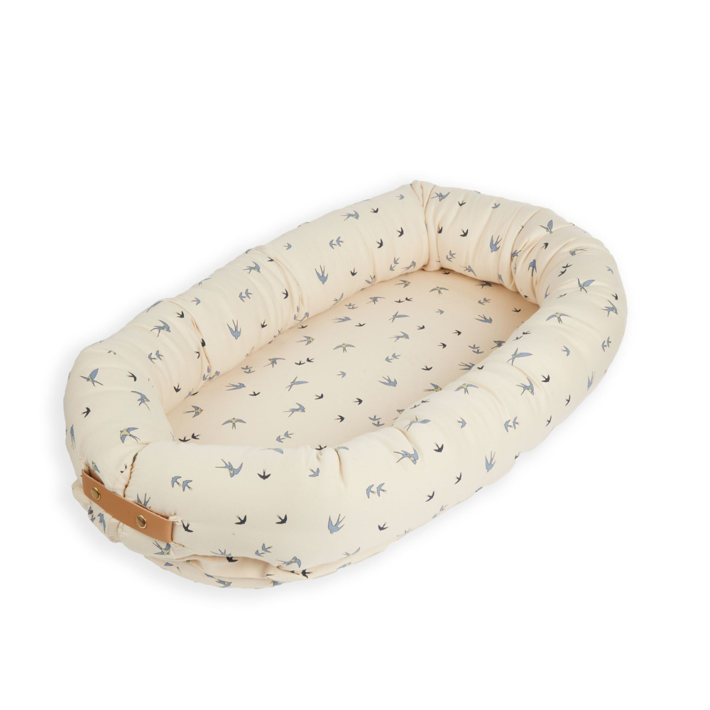 Babynest din bumbac organic, Swallow Blue, Filibabba