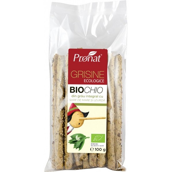 Grisine Bio din grau integral cu sare de mare si leurda Biochio, 100 gr, Pronat